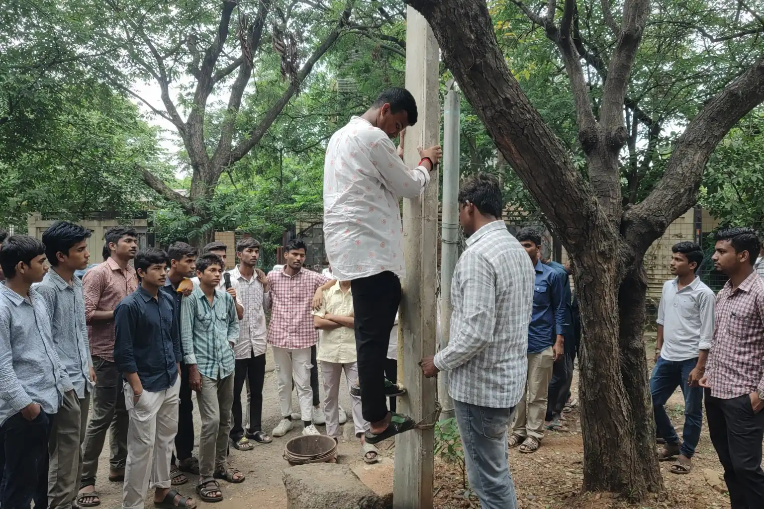 Pole climbing demonstration